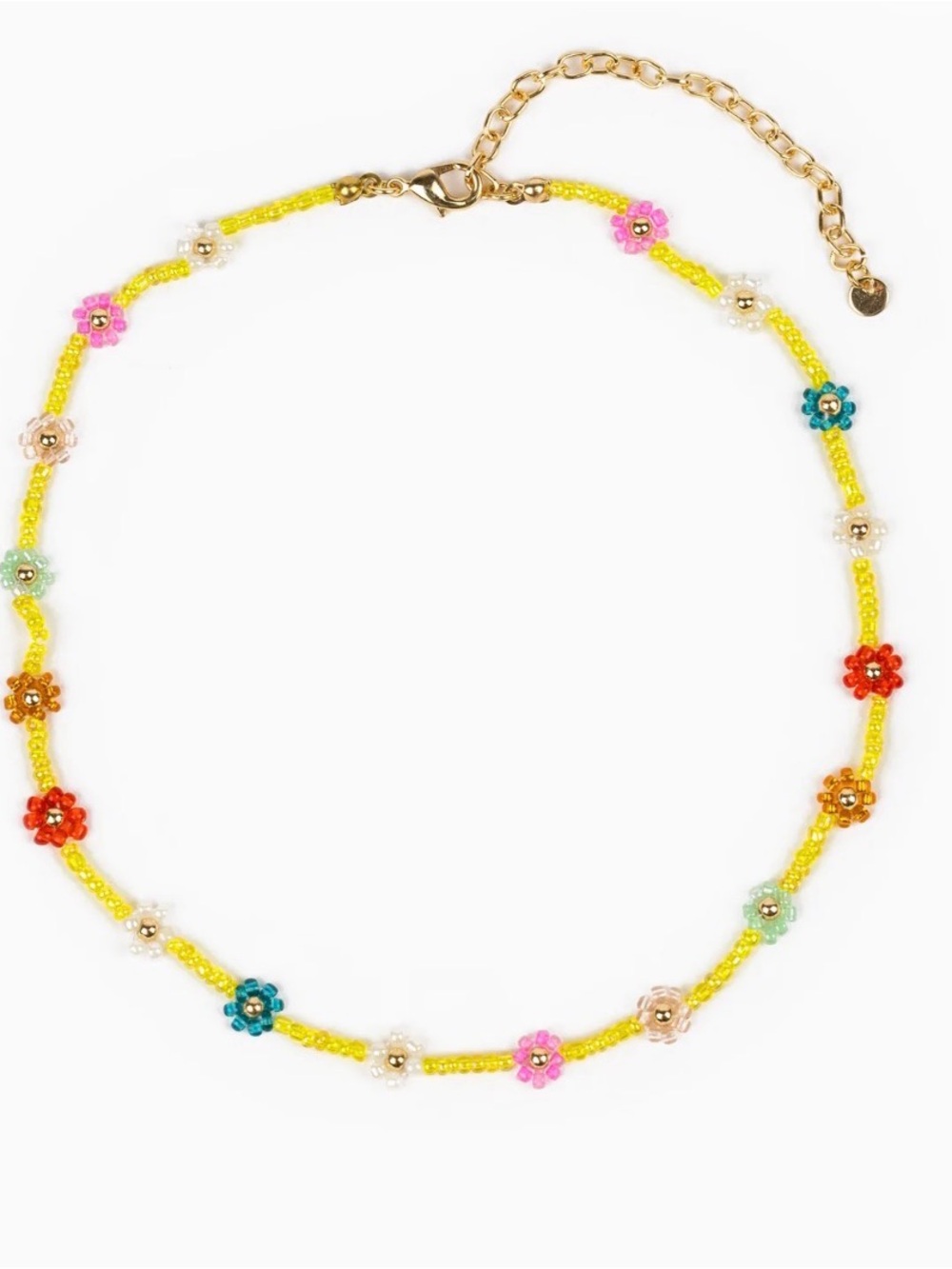 Beaded Yellow Flower Choker Necklace - Multicolor Floral Accents